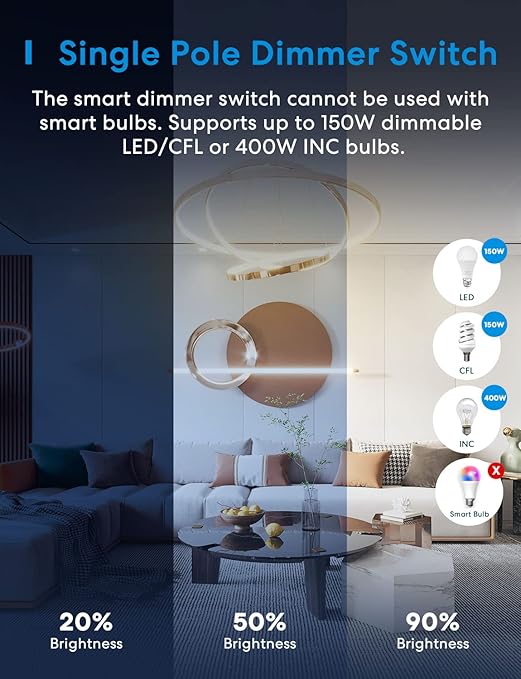 meross 4 Pack Smart Dimmer Switch Single Pole Supports Apple HomeKit, Alexa Google Assistant & SmartThings, 2.4Ghz WiFi Light Switch for Dimmable LED, Neutral Wire Required, Remote Control Schedule