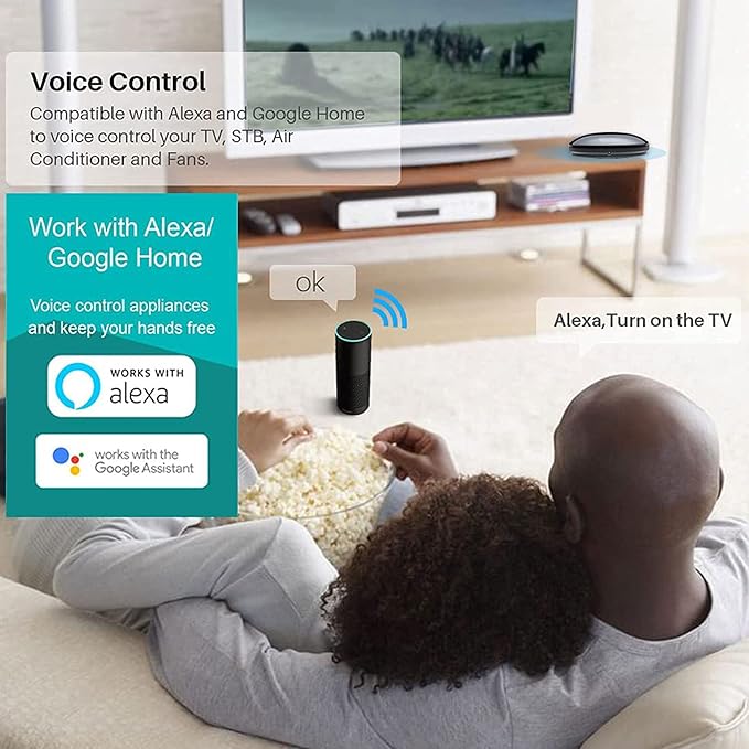 Smart IR Remote Control,All in One IR Blaster Control, Universal Infrared Remote Control for TV DVD Air Conditioner STB etc,Compatible with Alexa, Google Assistant No hub