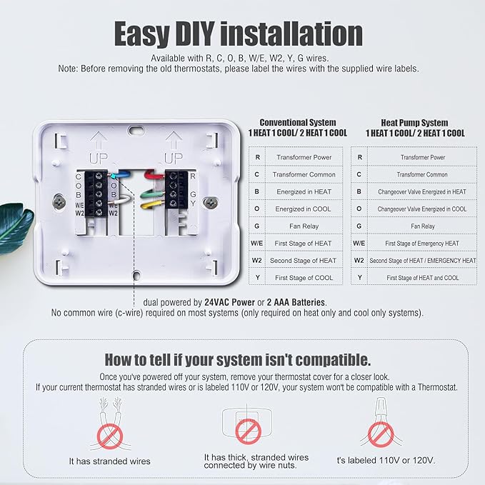 2 Heat/ 1 Cool Non-Programmable Thermostat for Home Heat Pump System and Conventional Single-Stage System, with Room Temperature & Humidity Monitor (White Backlit Screen)