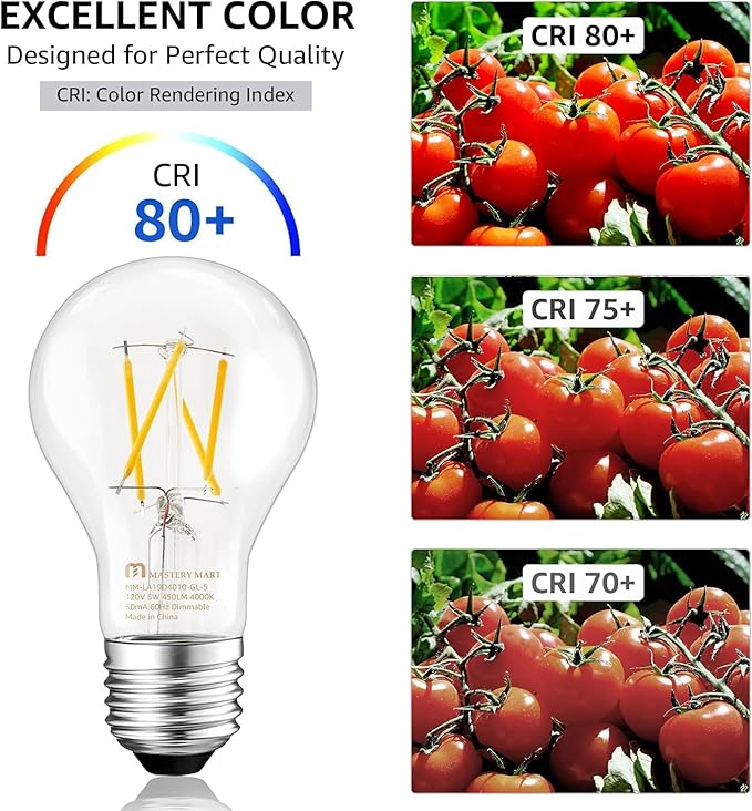 MASTERY MART 30 Pack E26 LED Bulb 40 Watt Equivalent Light Bulbs, Efficient 5W, Dimmable, 450 Lumens, 4000K Cool White Classic Clear Glass A19 LED Filament Bulb