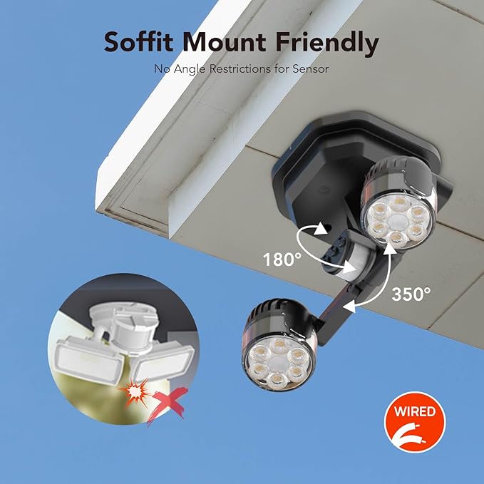 OREiN 2 Pack Motion Sensor Outdoor Lights, 450° Superwide Adjustment Dimmable Dusk to Dawn Flood Lights Outdoor, 5000K 12W=150W Outside LED Security Lights, IP65, Black (Hardwired)