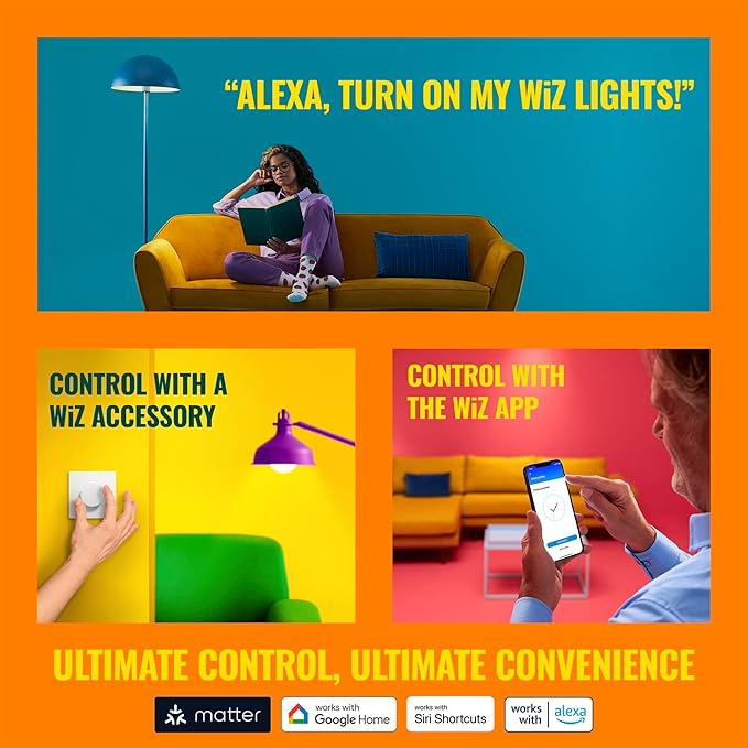WiZ Connected 120W PAR38 LED Smart Light Bulbs - Connects to Your Wi-Fi - E26 Smart Bulb - Control with Voice or App + Activate with Motion - Matter Compatible - 3 Pack