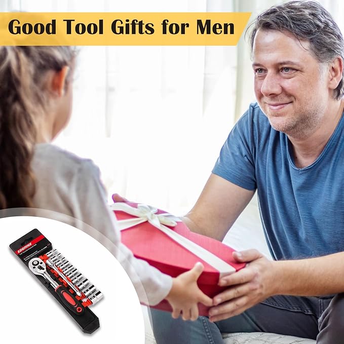 Egofine 12pcs 1/4 Inch Mini Ratchet Socket Wrench Set, Drive Socket Set with 10 Sockets (4-13mm) and 2 Way Quick Released Ratchet Handle and Extension Bar