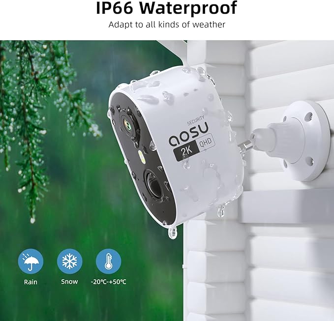 AOSU 2K Security Cameras Wireless Outdoor, Battery Powered for Home Security Cameras with PIR Human Motion Detection, Full-Color Night Vision, Spotlight & Siren, 2-Way Audio, 2.4GHz WiFi, Waterproof