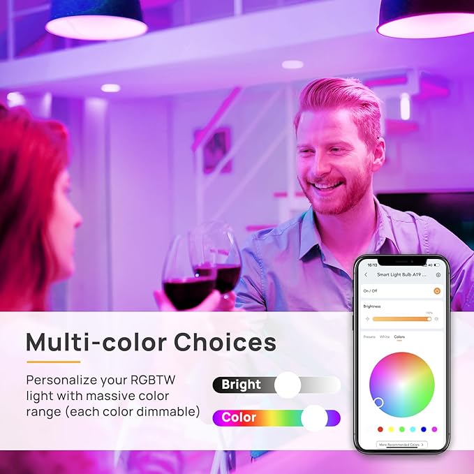 Linkind BR30 Smart Light Bulbs, WiFi Flood Light Bulbs Compatible with Alexa & Google Home, RGBTW Color Changing Light Bulb, 1800K-6500K Tunable White, E26 8W Equivalent 60W, 2.4Ghz WiFi only, 4 Pack