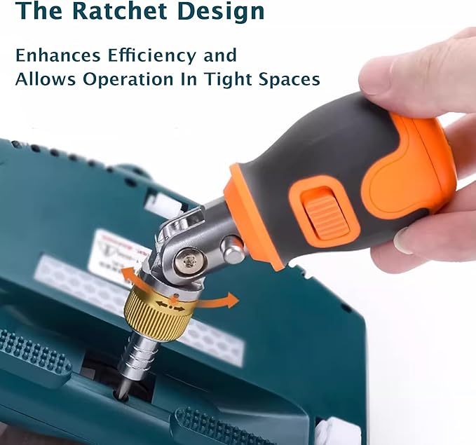 8-in-1 Magnetic Ratcheting Screwdriver Set with Phillips/Torx/Hex/Square Heads - 180° Pivoting Angle, Compact Electrician & DIY Hand Tool Kit Small Mini Set (Orange)