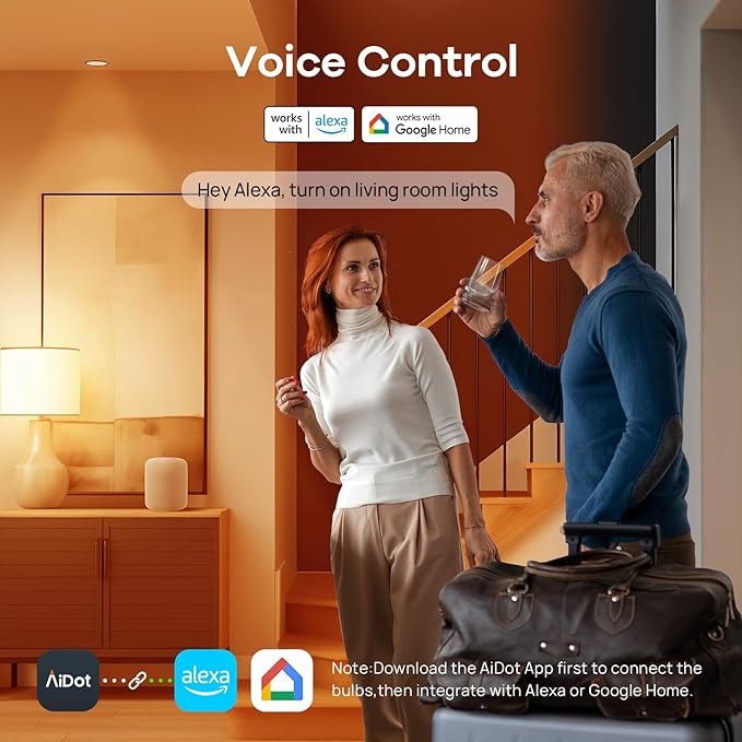 OREiN Smart Light Bulb,1200 Lumens BR30 Smart Flood Light Bulbs Work with AiDot App, Alexa, Google Home, RGBTW Color Changing Light Bulbs 2.4Ghz WiFi, 85W 4Pack