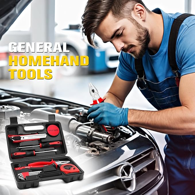 13 Piece Tool Kit, Small Hand Tools for Men Women, Mini Tool Set for Home with Plastic Tool box for Household, Repair, All Purpose