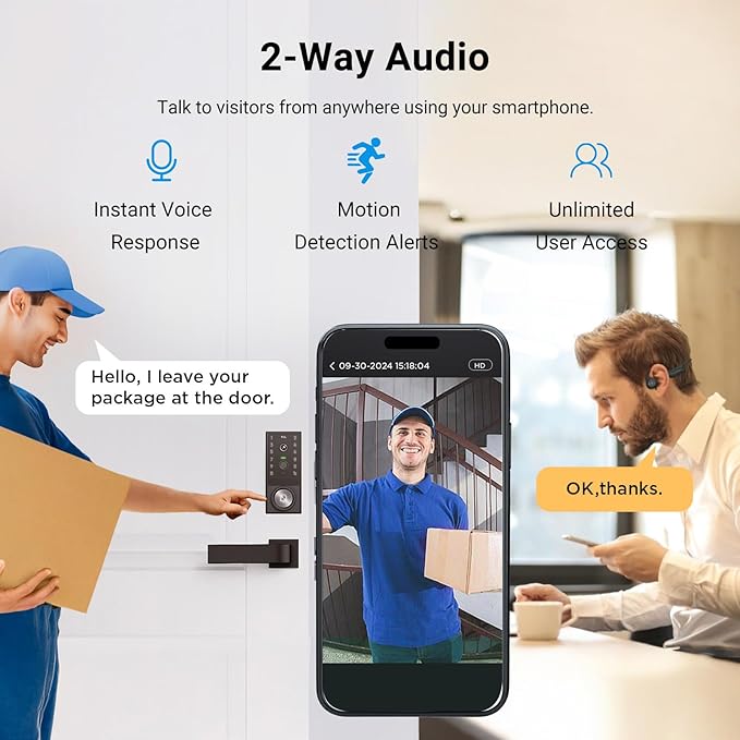 TCL Video Smart Lock D1 Max, 3-in-1 2K Camera+Doorbell+Fingerprint Door Lock, Built-in Wi-Fi Deadbolt for Front Door, Keyless Entry, Auto Lock, App Remote Control, Easy Installation