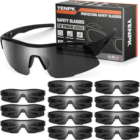 12 Pack Safety Glasses, ANSI Z87.1 Safety Glasses with UV Protection, Impact Resistant Tinted Safety Goggles