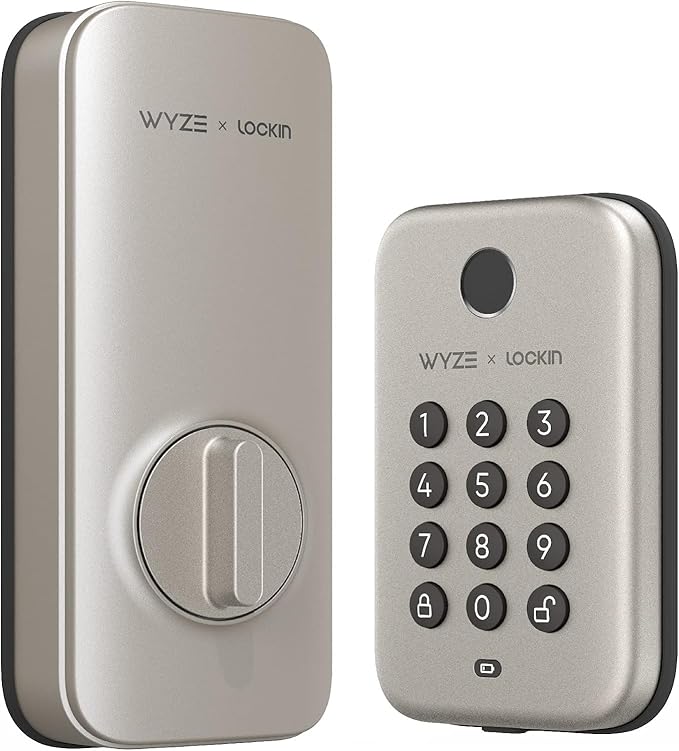 Wyze Auto-Lock Bolt, Fingerprint Unlock with Keypad, Electronic Entry Door Smart Deadbolt Lock, IPX5 Weatherproof, Easy Installation, Satin Nicke