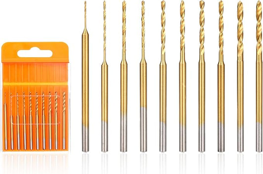 Mini Twist Drill Bit Set, 10Pcs Micro Engraving Drill Bits, 0.6mm-2.2mm, HSS 2.35mm Shank Titanium Coated Tiny Drill Bit Hole Drilling Tool for DIY Resin, Jewelry, Amber, Circuit Board, Walnut