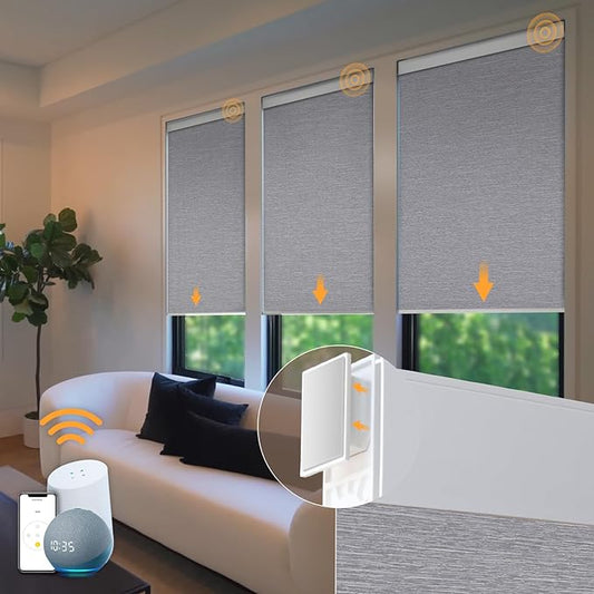 Motorized Blinds No Drill Automatic Blinds for Windows Cordless Roller Shades Electric Blinds with Remote Control Smart Blinds (Grey, 25.5 x 72)