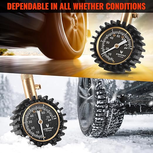 ETENWOLF Tire Pressure Gauge for Cars 0-75 PSI, Air Pressure Gauge with Large Glow Dial, Calibrated to ANSI B40.1 Grade A(Plus-Minus 1%), Tire Gauge for Tire Pressure Car Accessories (Vivid Orange)