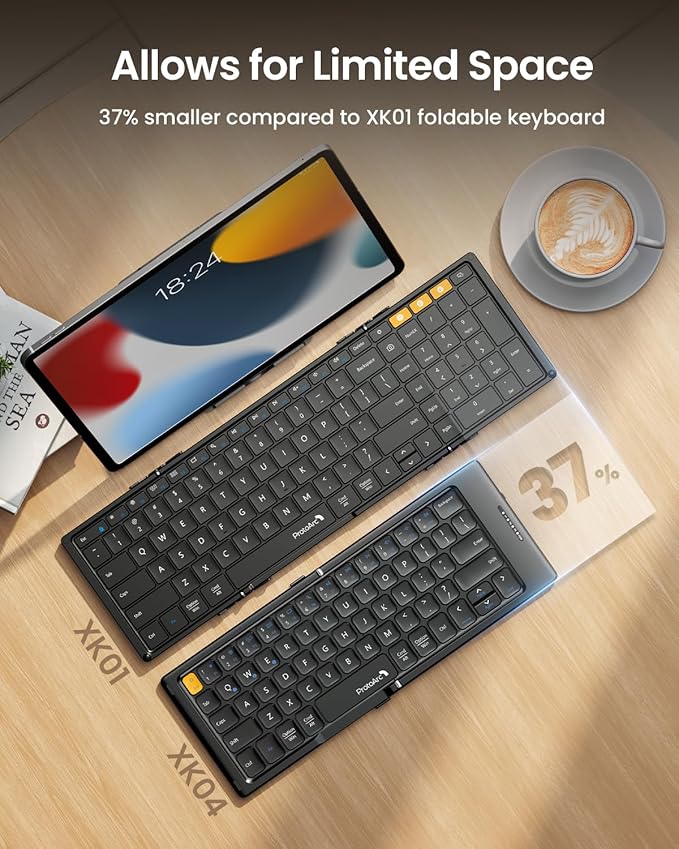 ProtoArc Foldable Compact Keyboard, XK04 Portable Bluetooth Keyboard with PU Leather Cover, Pocket-Sized Wireless Travel Keyboards for iPad, iPhone, Smartphone, Tablet and Laptop - Black