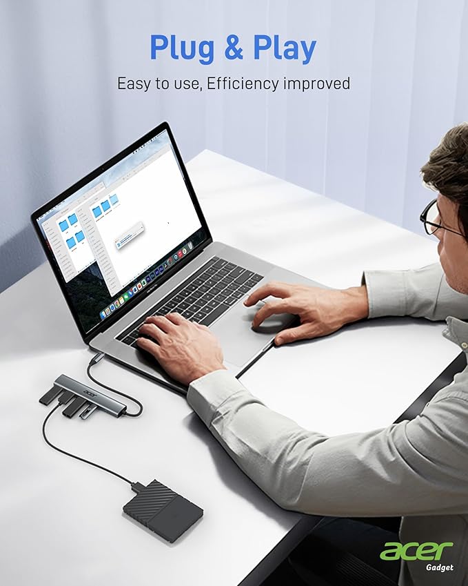 Acer USB C Hub 10Gbps, USB 3.2 Gen 2 Adapter with 3 USB-A & 1 USB-C Ports, High Speed Type C Multiport Splitter for MacBook, iPhone 16/15, iPad, Surface Pro, Chromebook, Dell XPS and More