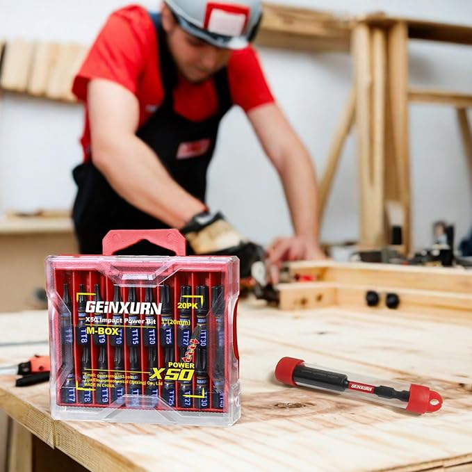 20Pieces 1 In. Impact Security Torx Screwdriver Bit Set, Magnetic Multi-Torx Head(T7-T40) Insert Bits, S2 Alloy Steel Star Bits with 1Pc Impact Bit Holder and Storage M-Box