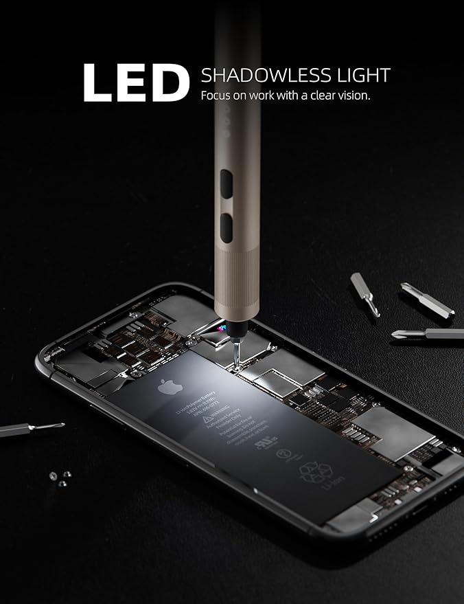 Mini Electric Screwdriver Set, 37 Self-Magnetic Bits, Dual Mode Electric/Manual, 3.7V Rechargeable, Max 3 N.m Torque, Clip Storage Case, Repair Tool for Phone Laptop Camera Watch Electronics - Beige