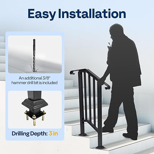 VIVOHOME 2-Pack 2 Step Galvanized Steel Hand Rails for Outdoor Steps β Curved Ends and Safety Balusters Exterior Railing for Porch, Deck, or Indoor Stairs, Complete Installation Kit