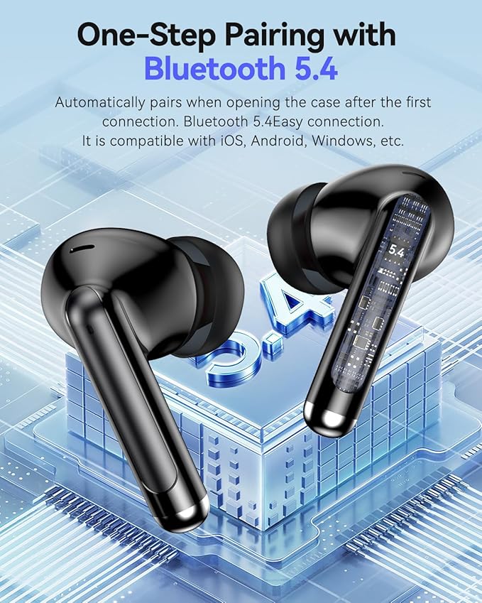 Bluetooth Headphones True Wireless Earbuds 50H Playback LED Power Display Earphones with Wireless Charging Case IPX7 Waterproof in-Ear Ear buds with Mic for Smart Phone Computer Sports, Black