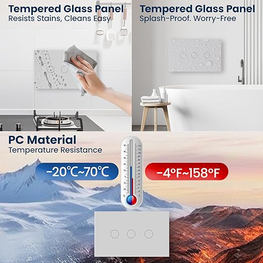 Smart Light Switch 3 Way Need Neutral Wire,FCC Certified,2.4GHz WiFi Switch Glass Panel APP Control Timer Work with Tuya/Smart Life,Alexa and Google Home,Grey 3 Gang