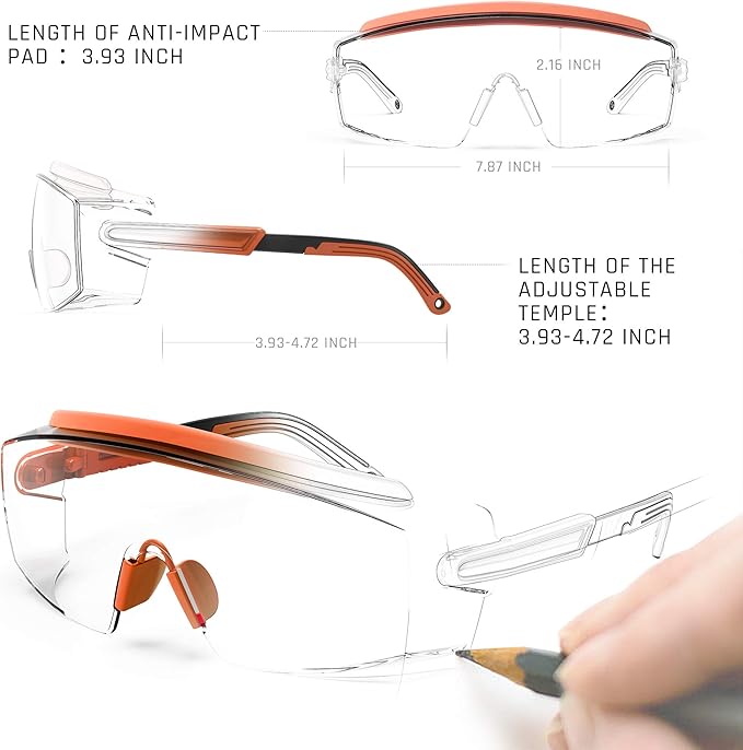Anti Fog Safety Glasses Safety Goggles Over Glasses Protective Glasses with Anti Scratch Lenses Adjustable