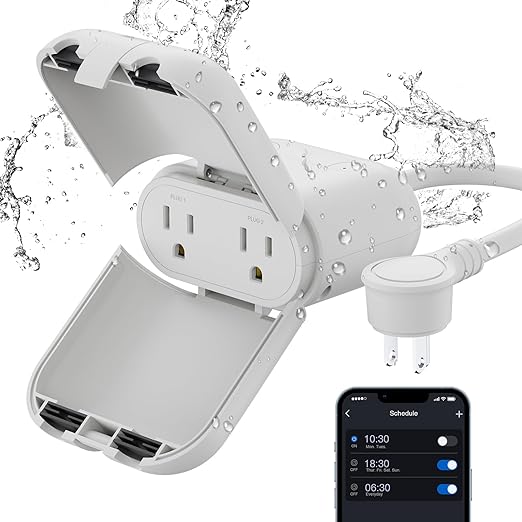 ELEGRP PQR20 Outdoor Smart Plug Waterproof IP66, WiFi Plug with 2 Individually Sockets, Compatible with Alexa & Google Assistant, Smart Outdoor Outlet for String Lights, UL Certified, 1 Pack, Grey