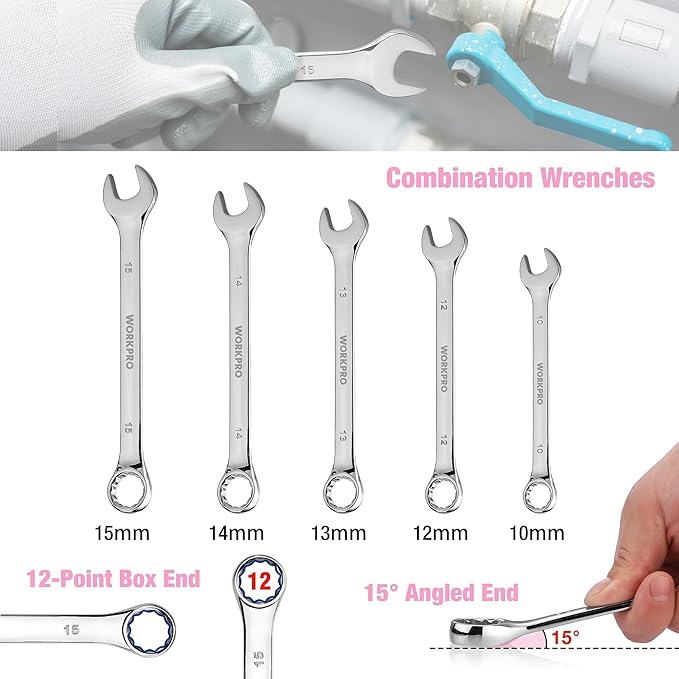 WORKPRO Pink Tool Set, 284 PCS Tool Kit for Women, Basic Household Pink Tool Box with Sockets, Pliers, Ratchet Handle, Portable Toolkit for Home Repair, New Apartment, House-Warming, DIY - Pink Ribbon