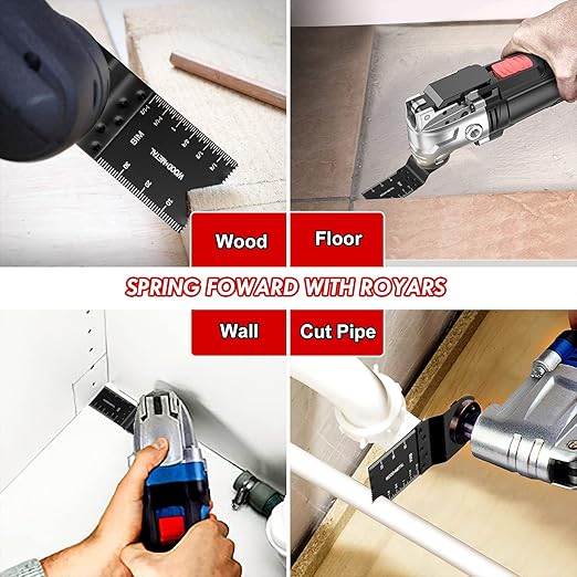 50 Pcs Oscillating Tool Blades,Proffesional Multi Tool Blades Kits, Include 2 Pcs C-clip Adapter and 5 Pcs Sandpaper, 1-3/8" Fine Tooth Quick Release Wood Plastic Oscillating Saw Blades