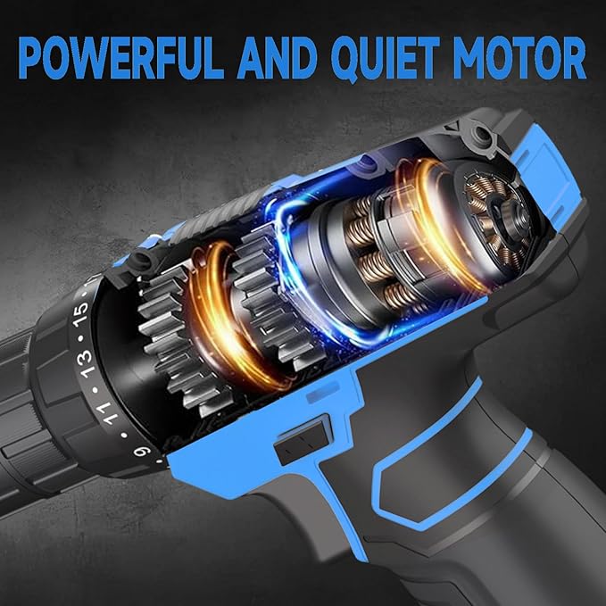 PULITUO 12V Blue Cordless Drill Set - Power Drill Kit with Battery and Charger, 3/8-Inch Keyless Chuck, Built-in LED, 21+1 Torque Setting