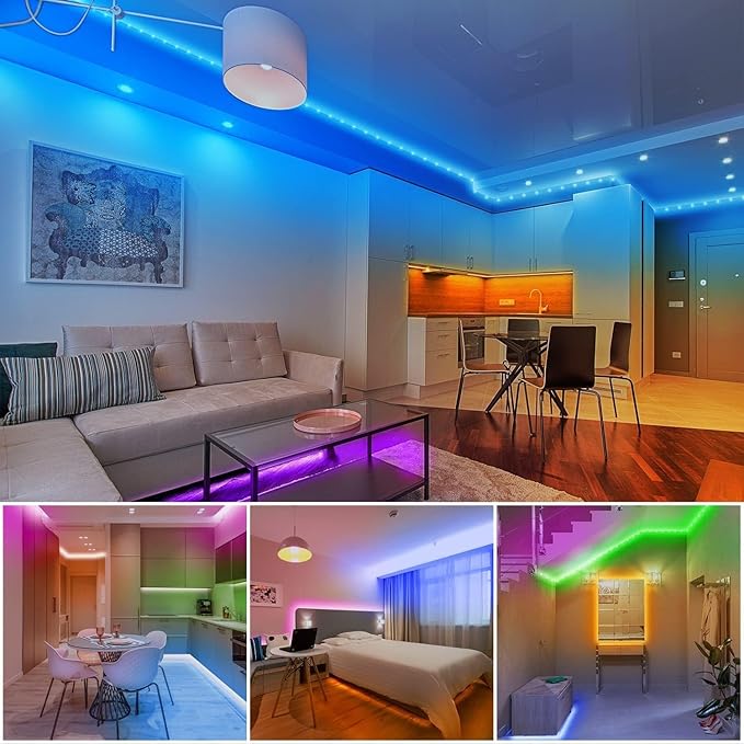 dalattin Led Lights for Bedroom 130ft(2 Rolls of 65.6ft), Led Lighting with Remote&App Control, Color Changing Led Lights for Room, RGB Led Strip Lights Music Sync, Easter Home Decor, 24V Power Supply