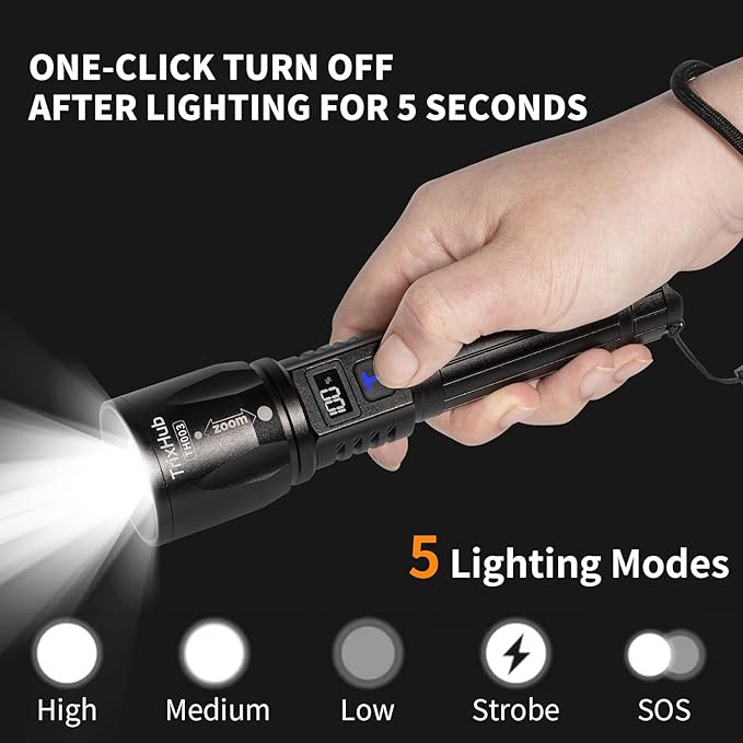 Rechargeable Flashlights 2 Pack, 9000LM Super Bright Flashlight High Lumens with LCD Digital Display, 5 Adjustable Mode Powerful Tactical Flashlight, Waterproof Flashlights for Home Camping Essentials