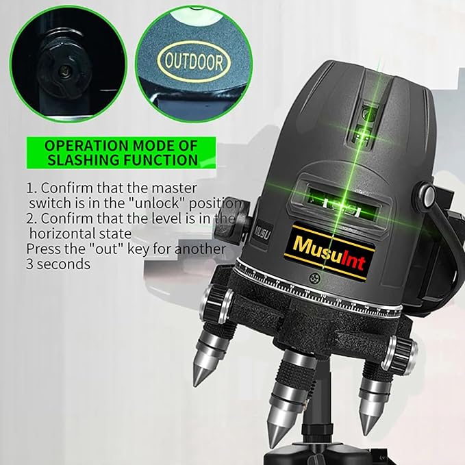 (Outdoor Super Bright) 5-Line Green Laser Level, 360 Degree Automatic Leveling Precision Level, Super Bright