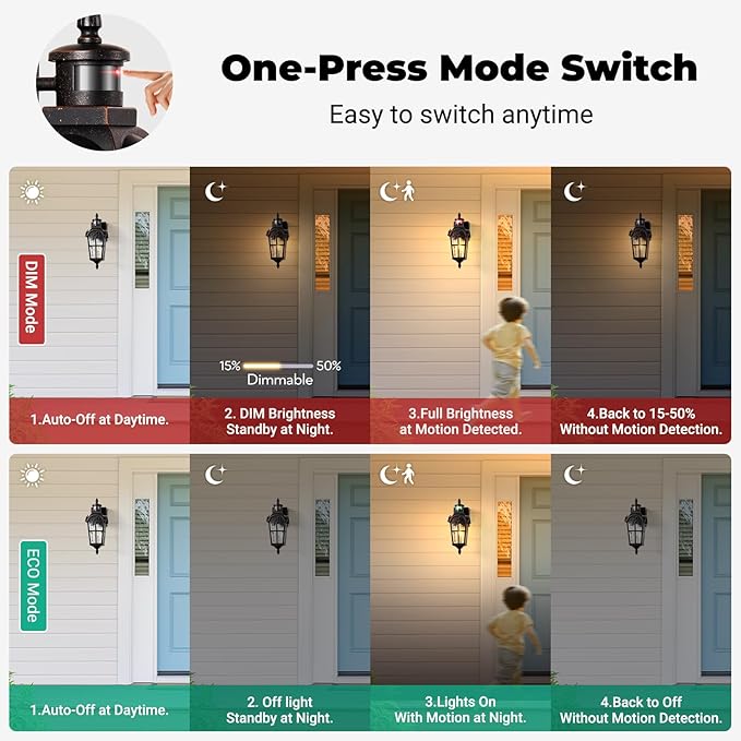 Outside Wall Lights for House with GFCI Outlet, Oil-Rubbed Bronze Motion Sensor Outdoor Lights, Dusk to Dawn Outdoor Lantern Fixture, Anti-Rust Porch Light with Outlet for Garden Front Door