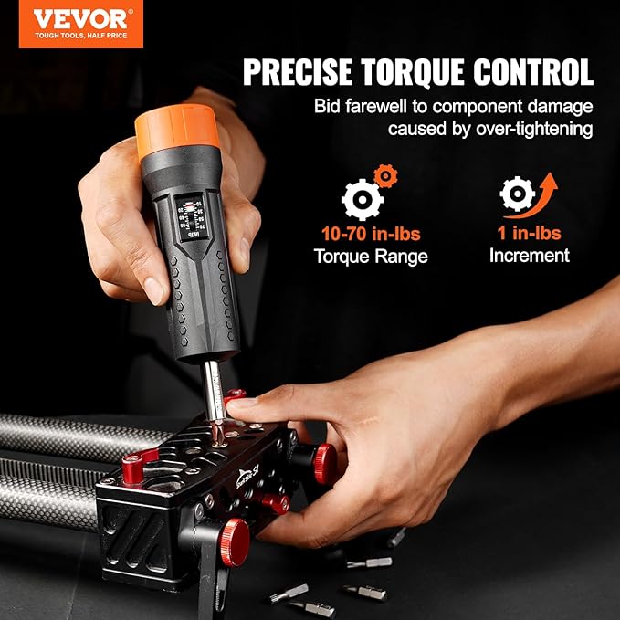 VEVOR 1/4" Drive Torque Screwdriver Wrench Set | 10-70 in-lbs Torque Adjustment Range | 1 in-lb Increment Torque Screwdriver | Driver Bits Set with View Window, 12 Bits & Case, Magnetic Function