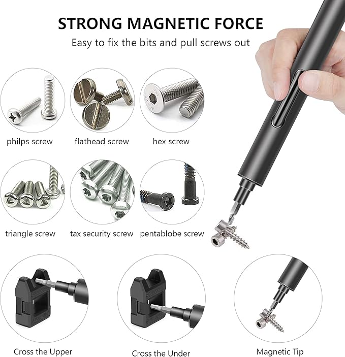 Mini Electric Screwdriver - 3.7V Small Cordless Precision Screwdriver Set - 55 Precision Bits & LED Light & Magnetic Mat - Repair Tool for Electronics Phone Watch Camera Laptop