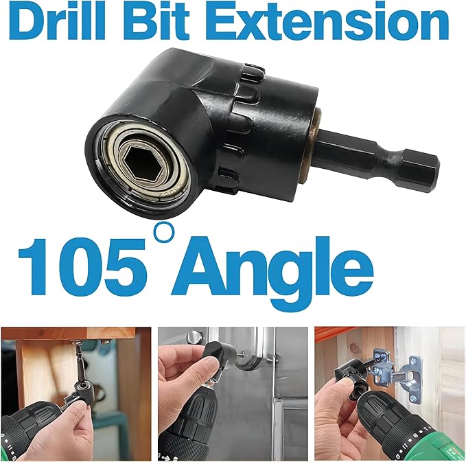 HOOOWOOO Right Angle Drill 105 Degree Right Angle Screwdriver set Drill Hex Bit Socket Adapter,3Pcs 1/4" 3/8" 1/2" Cr-V Hex Shank Impact Grade Driver Socket Adapter/Extension Set Drill Bit