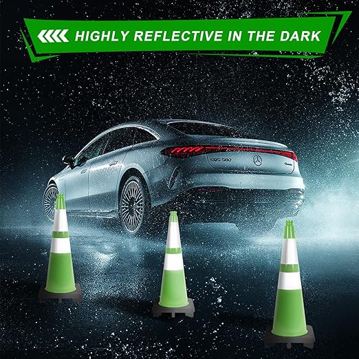 Traffic Safety Cone 28 Inches, with Reflex Collars of Parking Lots, Lane Road Traffic Control Construction Driving Safety Cone 6 Pack Green