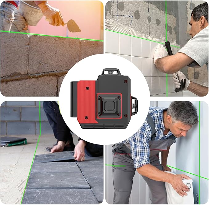 12 Lines Laser Level 3x360° Self Leveling Green Laser Level,3D Green Cross Line for Construction and Picture Hanging,Laser measurement calibration tool,with 2 Rechargeable Battery and Tool Kit