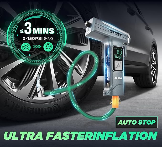 6IN1 Portable Tire Inflator Bike Pump|Escape Tool with Safety Hammer and Seat Belt Cutter|Car Tire Air Pump|Digital Tire Pressure Gauge|Car Accessories for Emergency