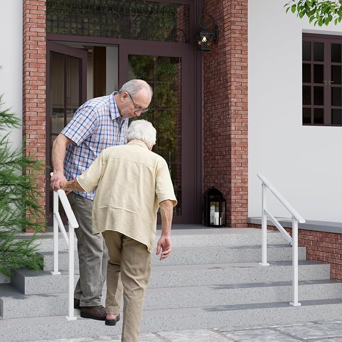 2 Pack Hand Rails for Outdoor Steps,2-3 Step Railing for Stairs,Adjustable Porch Railing,Hand Rails for Seniors,Outdoor Deck Handrails for Exterior Steps,White
