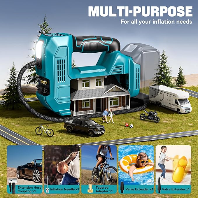 Cordless Tire Inflator Portable Air Compressor Tire Air Pump Compatible With Makita 18V Battery - LIVOWALNY 160PSI Auto Pump with Digital Pressure Gauge for Car Tires, Bicycle, Balloons (No Battery)