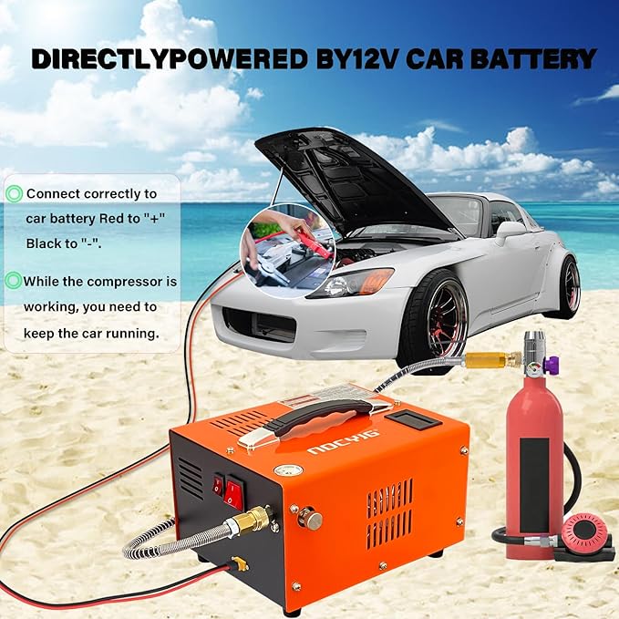 Pcp air compressor 4500PSI Portable PCP Compressor, 12V DC/110V AC PCP Airgun Compressor Manual-stop, w/External Power Adapter, Built-in Fan, Suitable for Paintball, Air Rifle, Scuba Bottle