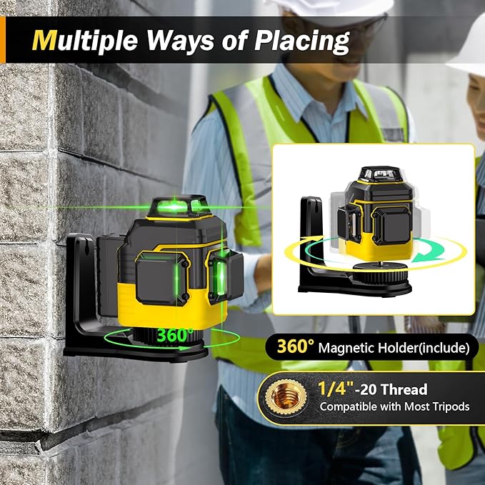 IKOVWUK 3x360° Laser Level, Level for Construction Picture Hanging Floor,12 Lines Self-leveling Laser Level Line with Upgraded Flash Mode, 2X 3000MAH Battery