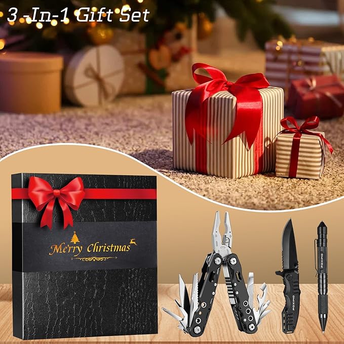 Gifts for Christmas, Multitools Set with Multi-Pliers, Pocket Knife, Tactical Pen 3-In-1, Christmas Gifts Stocking Stuffers for Men Women, EDC Multi-tools(Merry Christmas)