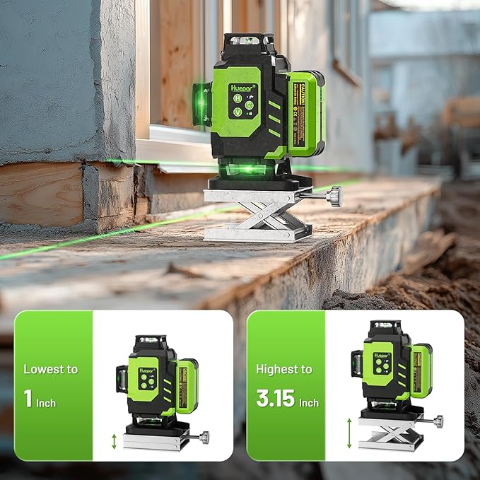 Huepar Laser Level, Self-leveling 16 Lines Green Beam 4D Cross Line Tiling Floor Laser Tool-2 x 360 Horizontal & 2 x 360 Vertical Laser Lines with Two Li-ion Batteries and Hard Carry Case-LS04CG