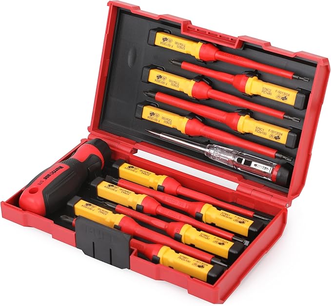 HURRICANE Professional 13 Piece Insulated Electrician Screwdriver Set,1000V Cr-V Magnetic Tip Electrical Tools for Electrician, Slotted, Phillips, Pozidriv, Torx. All-in-1 Industrial & Home Repair Kit