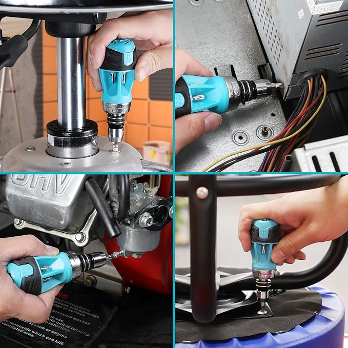 DURATECH Stubby Ratcheting Screwdriver, 12-in-1 Multibit Short Screw Drivers, Premium S2 Steel, Innovated Bits Quick-Load Mechanism, with Phillips, Slotted, Torx, Square Bits Stored in Handle