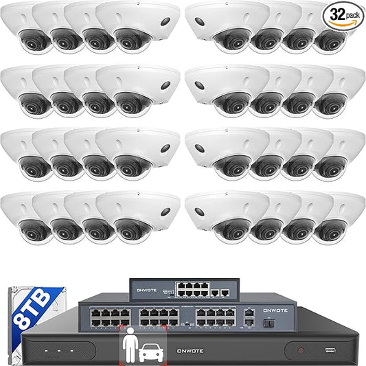 ONWOTE 12MP NVR 32 Channel Security Camera System, Face Recognition, 32x 5MP 30FPS Vandal-Proof PoE IP Cameras, AI Color Night, 32CH 6K 4K Commercial NVR 8TB, 4 HDD Ports Support 40TB, Business CCTV