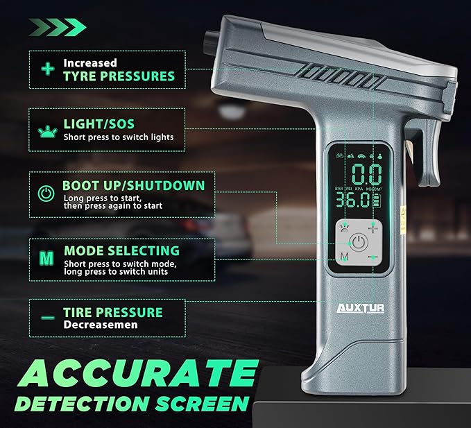 6IN1 Portable Tire Inflator Bike Pump|Escape Tool with Safety Hammer and Seat Belt Cutter|Car Tire Air Pump|Digital Tire Pressure Gauge|Car Accessories for Emergency